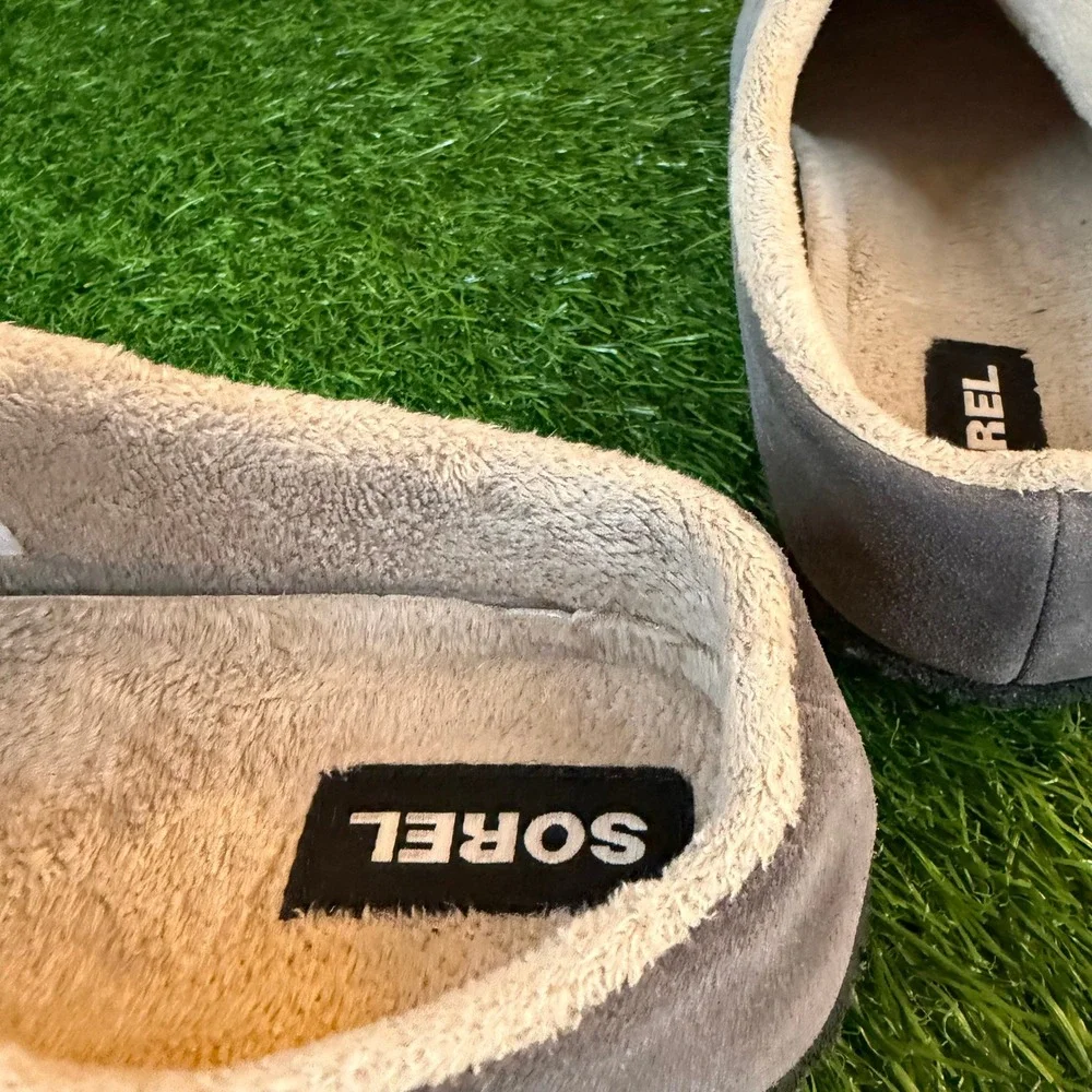 Sorel Kids Lanner Ridge II Gray Suede Shearling Lined Clog Slippers Youth Size 5